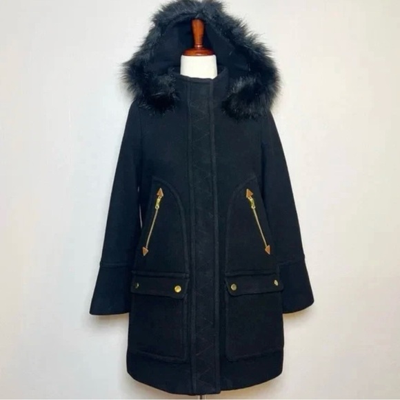 NWOT J.Crew Women’s Chateau Italian Stadium Cloth Black Wool Parka  8P - Picture 1 of 14